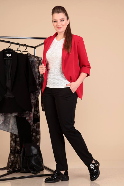 Блуза, брюки, жакет Liona Style 600 красный+черный - фото 1