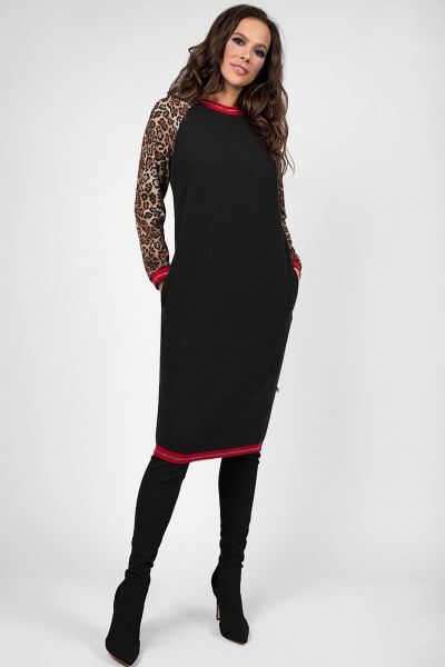 Платье Teffi Style L-1452 черный-красный_довяз - фото 2