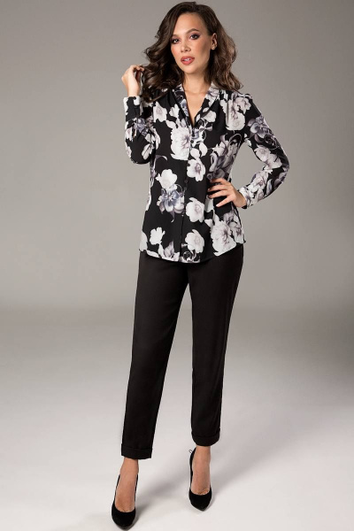 Блуза Teffi Style L-1449/2 графитовые_цветы - фото 1