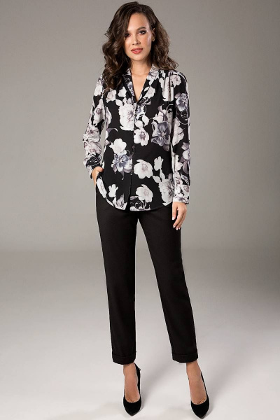 Блуза Teffi Style L-1449/2 графитовые_цветы - фото 2
