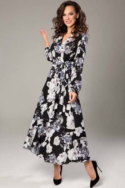 Платье Teffi Style L-1417 графитовые_цветы - фото 1