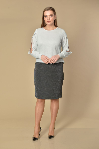 Джемпер, юбка Lady Style Classic 2029 серый-черный - фото 1