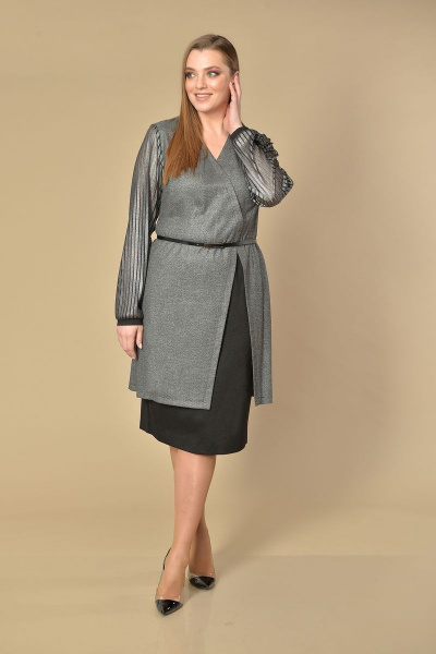 Жакет, юбка Lady Style Classic 2024 серый-черный - фото 1