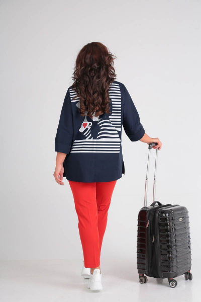 Блуза, брюки Andrea Style 00188 синий+красный - фото 2