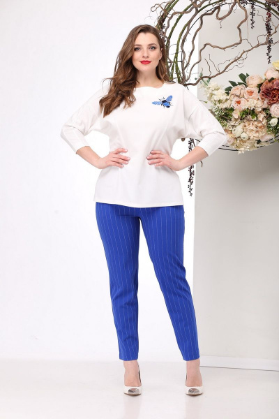 Блуза, брюки Michel chic 1149 белый+синий - фото 2