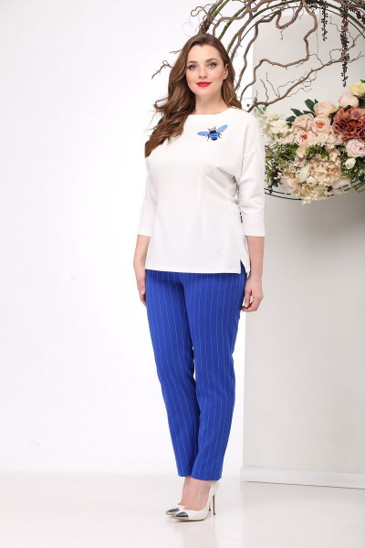 Блуза, брюки Michel chic 1149 белый+синий - фото 1