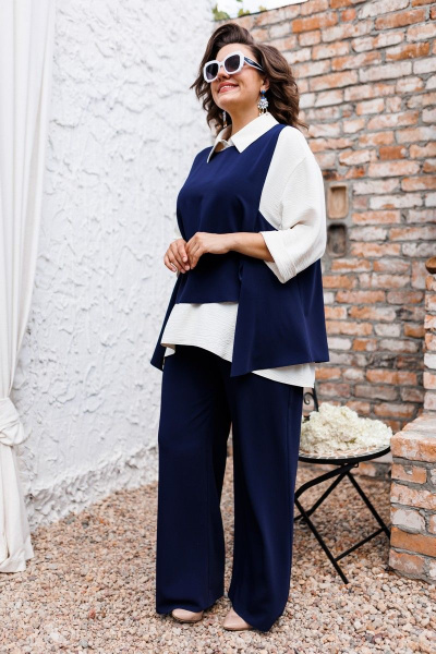 Блуза, брюки, жилет Romanovich Style 3-2510 синий+белый - фото 2