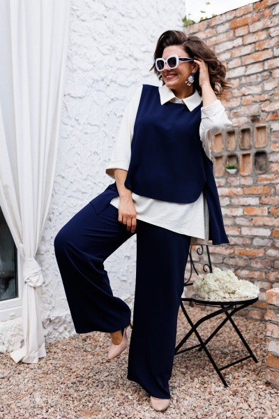 Блуза, брюки, жилет Romanovich Style 3-2510 синий+белый - фото 3