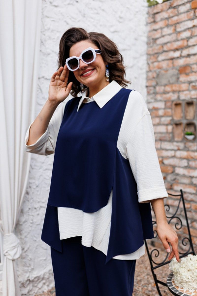 Блуза, брюки, жилет Romanovich Style 3-2510 синий+белый - фото 5