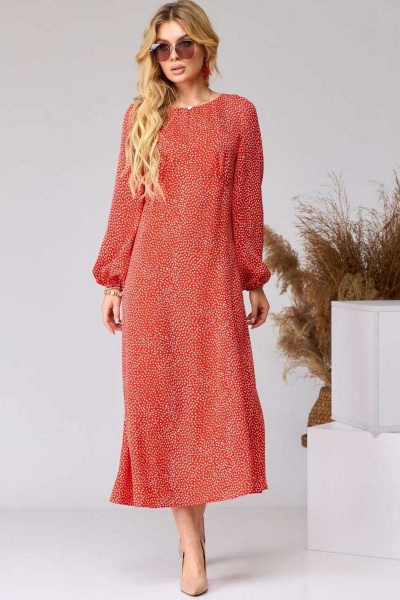 Платье EVA GRANT 7071 красный+принт - фото 1