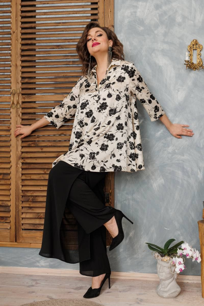 Блуза, брюки Romanovich Style 2-2502 черный/беж - фото 2