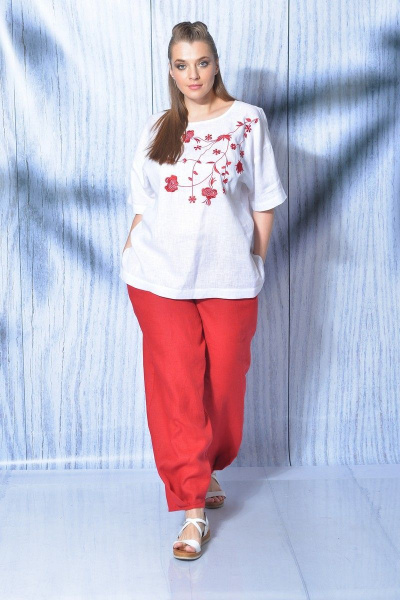 Блуза, брюки MALI 719-013 белый+красный - фото 2