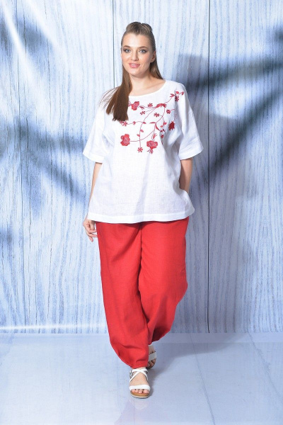 Блуза, брюки MALI 719-013 белый+красный - фото 4