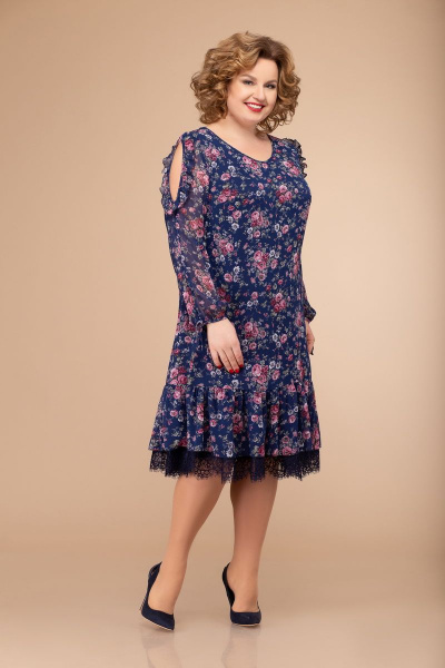 Платье Svetlana-Style 1177 синий+цветы - фото 1