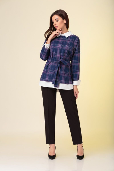Блуза, брюки, джемпер Prestige 3472/164  фиолет-клетка - фото 1