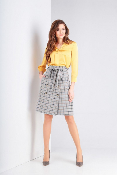 Рубашка, юбка Милора-стиль 738 жёлтый+серый - фото 1