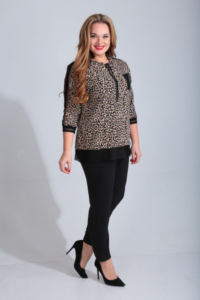 Блуза, брюки Диомант 1511 черный/леопард - фото 2