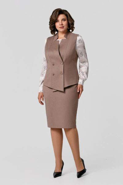 Блуза, жилет, юбка IVA 1456 коричневый - фото 1