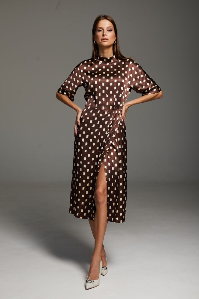 Платье DAVA 179 коричневый-молочный - фото 1