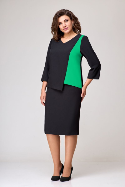 Блуза, юбка Мишель стиль 1067-6 черный+зеленый - фото 2