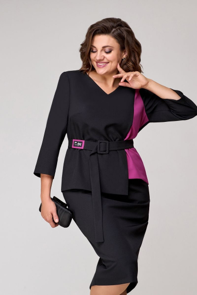 Блуза, юбка Мишель стиль 1067-6 черный+малина - фото 7