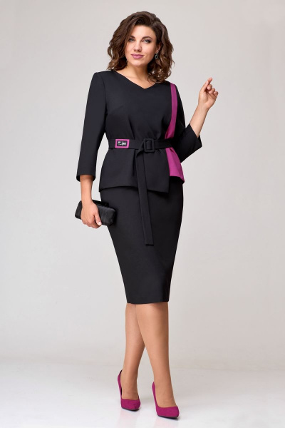 Блуза, юбка Мишель стиль 1067-6 черный+малина - фото 2