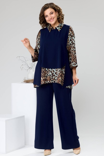 Блуза, брюки, жилет Romanovich Style 3-2510 синий/леопард - фото 2