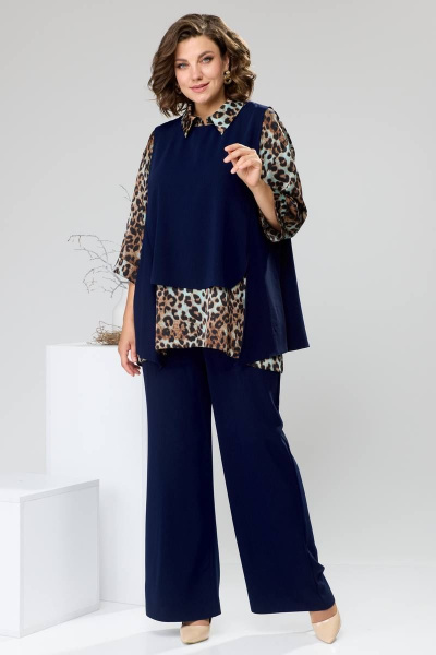 Блуза, брюки, жилет Romanovich Style 3-2510 синий/леопард - фото 1