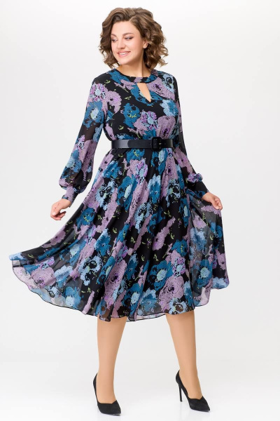 Платье Swallow 682 черный_с_розово-голубыми_цветами - фото 3