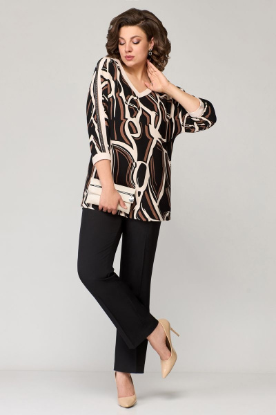 Блуза, брюки Мишель стиль 1135 черно-бежевый - фото 9