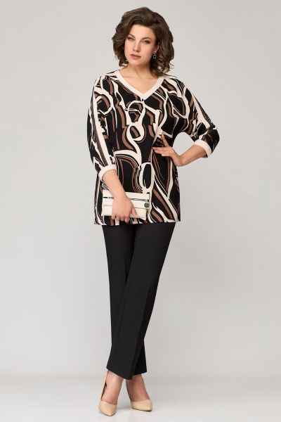 Блуза, брюки Мишель стиль 1135 черно-бежевый - фото 1