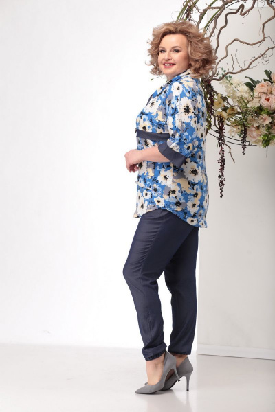 Блуза, брюки Michel chic 1118 голубой+цветы - фото 3