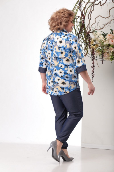 Блуза, брюки Michel chic 1118 голубой+цветы - фото 4