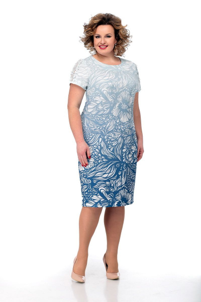 Платье Мишель стиль 848 голубой,цветы - фото 2