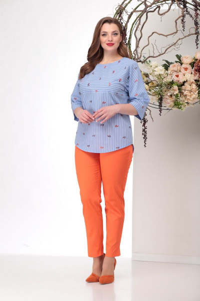 Блуза, брюки Michel chic 1151 голубой+оранж - фото 2