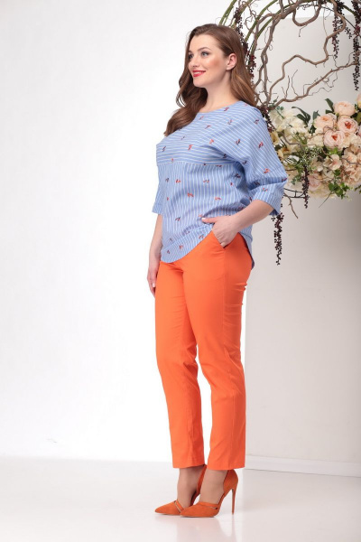 Блуза, брюки Michel chic 1151 голубой+оранж - фото 3