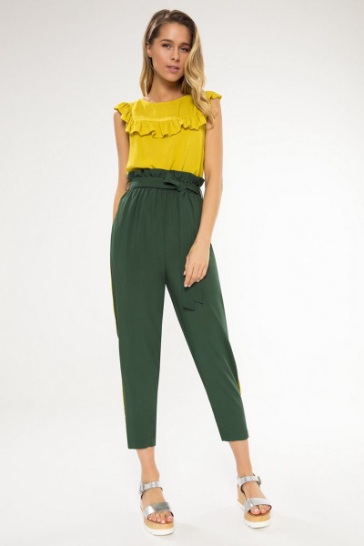 Блуза, брюки LaVeLa L40009 горчичный/т.зеленый - фото 1