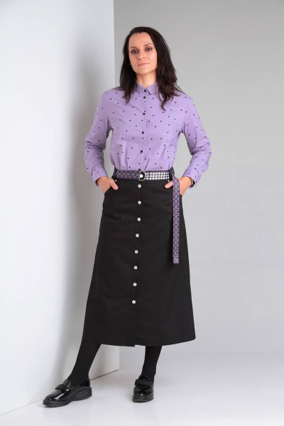 Рубашка, юбка Ma Vie М648 черный/фиолетовый - фото 8