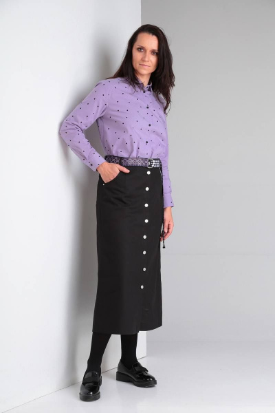 Рубашка, юбка Ma Vie М648 черный/фиолетовый - фото 7