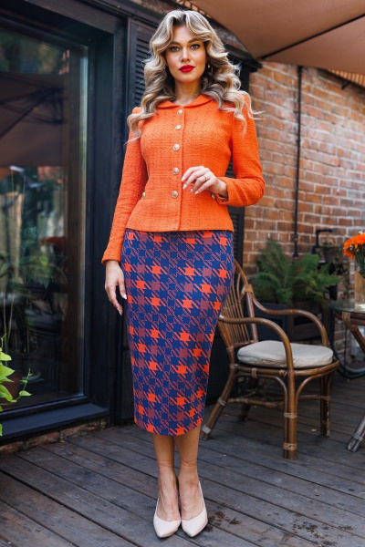 Жакет, юбка Мода Юрс 2593-1 оранжевый - фото 1