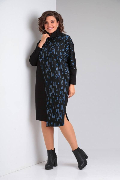Платье LadisLine 1475 черный+синий - фото 3