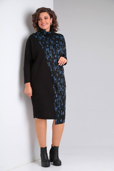 Платье LadisLine 1475 черный+синий - фото 2