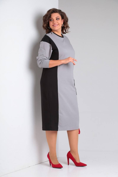 Платье LadisLine 1473 светло-серый+черный - фото 7