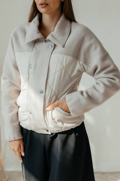 Куртка Стильная леди М-669 молочный/серый - фото 12