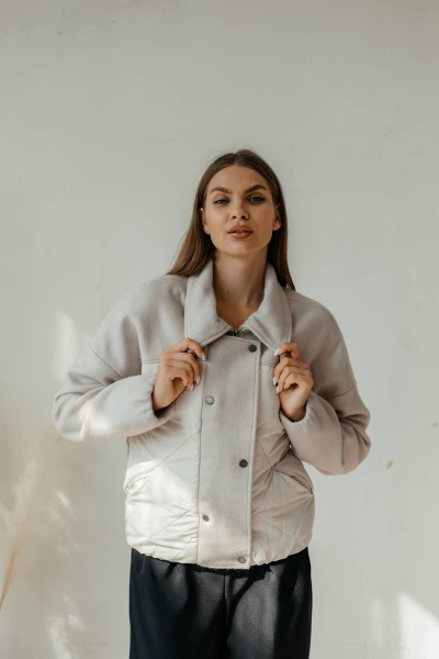 Куртка Стильная леди М-669 молочный/серый - фото 4