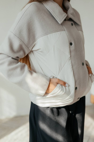 Куртка Стильная леди М-669 молочный/серый - фото 10