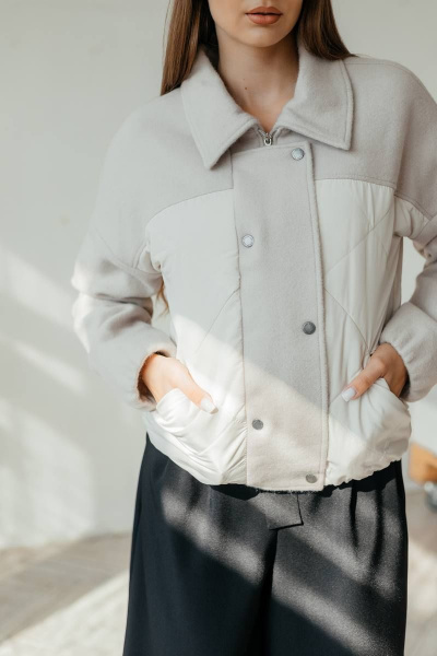 Куртка Стильная леди М-669 молочный/серый - фото 9