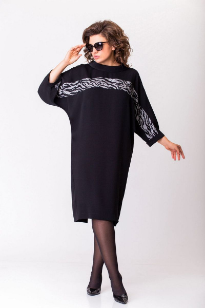 Платье EVA GRANT 7273 черный+тесьма_зебра - фото 1