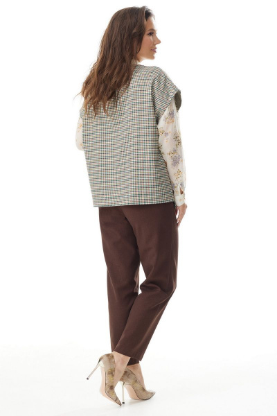 Блуза, брюки, жилет Магия моды 2314 зеленый-коричневый - фото 2