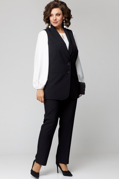 Блуза, брюки, жилет EVA GRANT 7244 черный+белый - фото 9